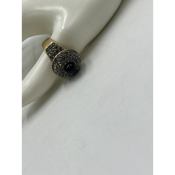 Heidi Daus Antiqued Gold Tone Black Faux Pearl Pave Crystal Cocktail Ring Sz 9.5 - Picture 3 of 9